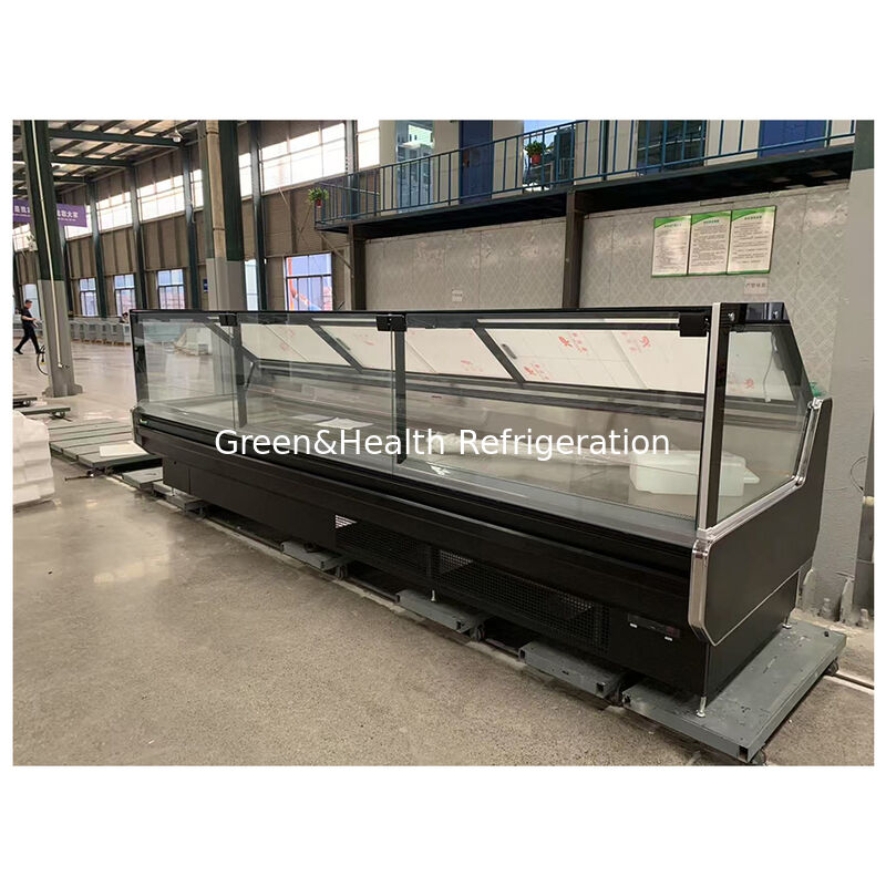 Supermercato Disegno di raffreddamento statico con evaporatore Servizio di gravità Contatore Display di carne di manzo Freezer