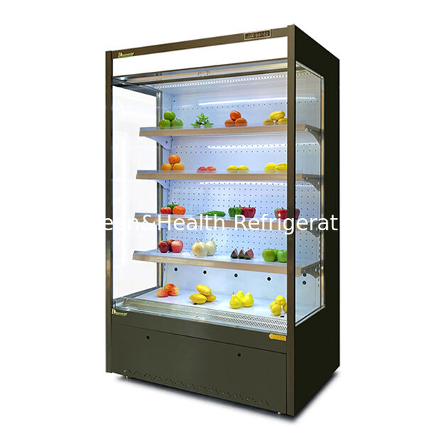 Piccoli supermercati/negozi negoziano frutta/verdura in frigoriferi aperti mini refrigeratore