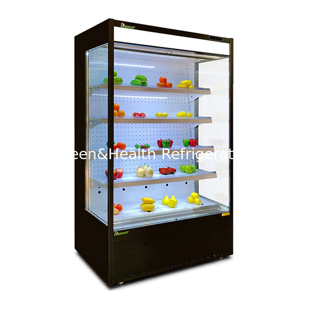 Piccoli supermercati/negozi negoziano frutta/verdura in frigoriferi aperti mini refrigeratore