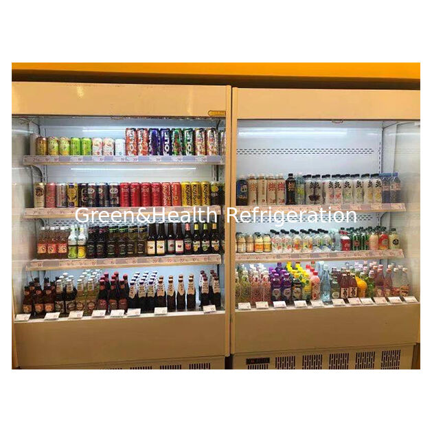 Piccoli supermercati/negozi negoziano frutta/verdura in frigoriferi aperti mini refrigeratore