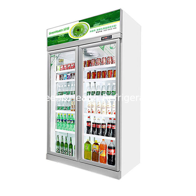Congelatore espositivo per bevande a due porte in vetro con unità di refrigerazione montata in alto, sbrinamento automatico e volume di 1154L