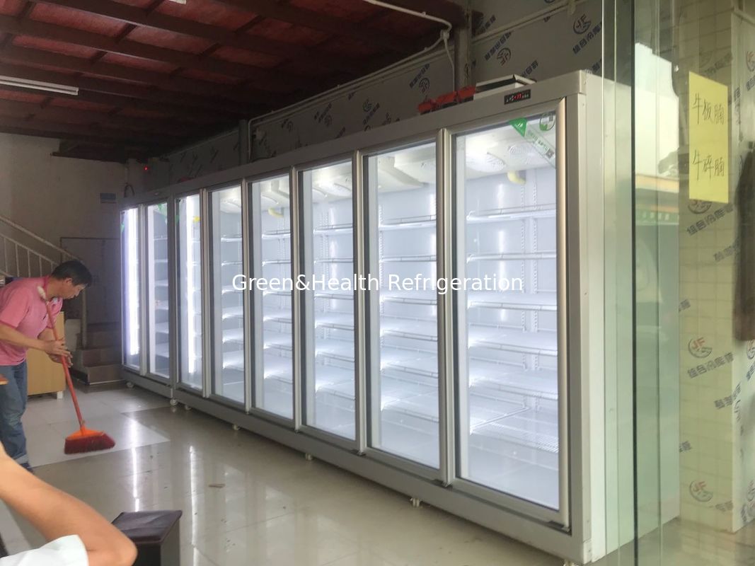 Catena di negozi Regola regolabile 2 porta di vetro Congelatore per alimenti surgelati con raffreddamento da ventola