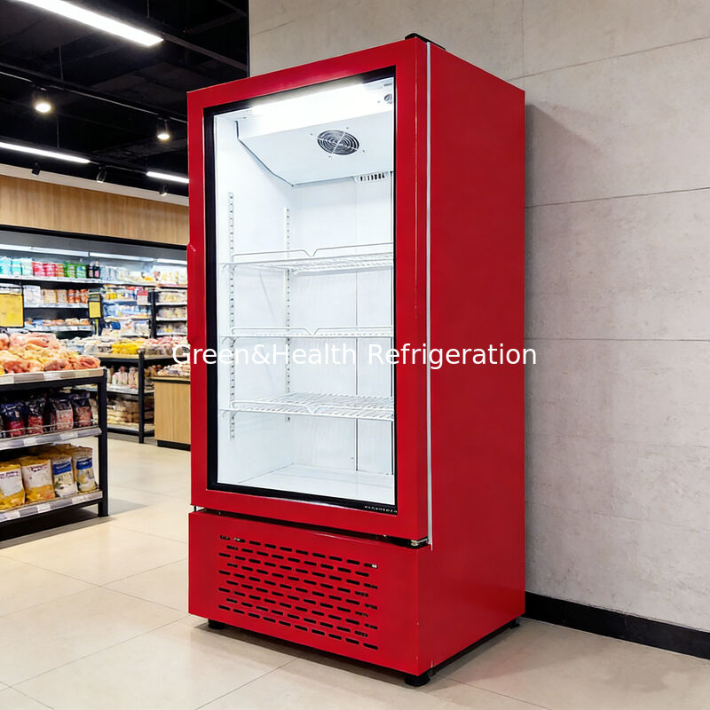 Refrigeratore Verticale per Bevande con Porta Singola in Vetro, Raffreddamento a Ventola, per Supermercati e Negozi di Alimentari