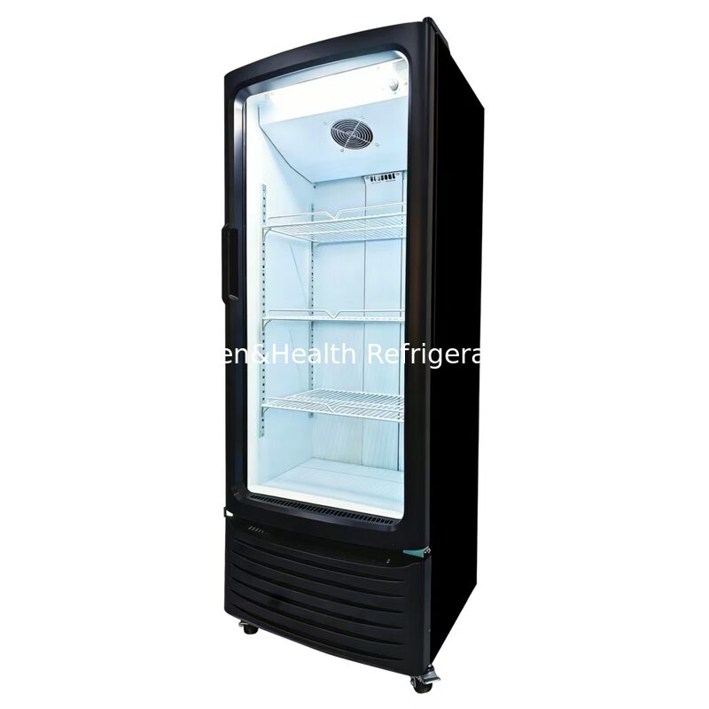 Supermercato Porta di vetro singola Display commerciale raffreddatore Vertical Chiller ventilatore di raffreddamento bevande