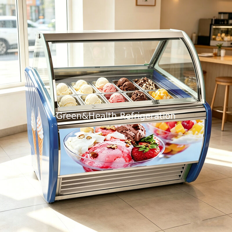 Congelatore espositivo per gelato in acciaio inossidabile commerciale multi-vasca con termostato regolabile e compressore Danfoss