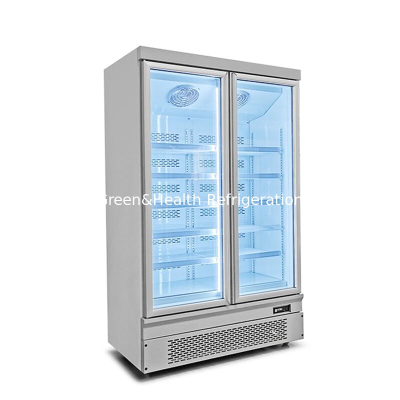 Congelatore commerciale con vetrina verticale con 2 porte in vetro, montaggio inferiore, con sbrinamento automatico ed esterno in acciaio inossidabile