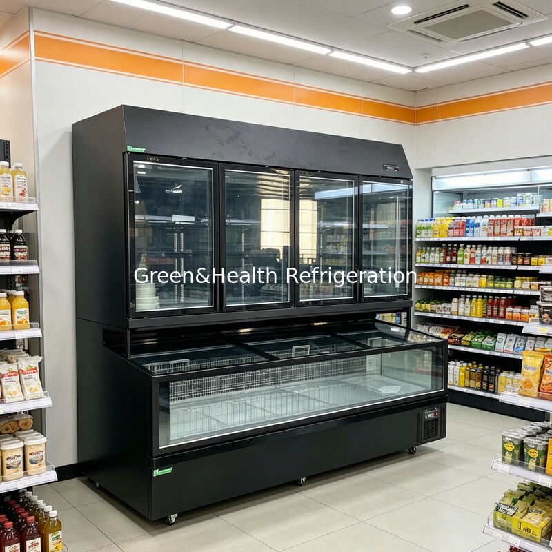 Congelatore isolato a doppia funzione con esterno in acciaio inossidabile/vetro e capacità di 850L per display di supermercato