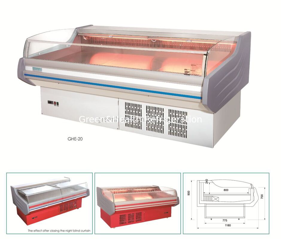 Congelatore a display di carne in acciaio inossidabile con luce a LED e scongelamento automatico per uso commerciale