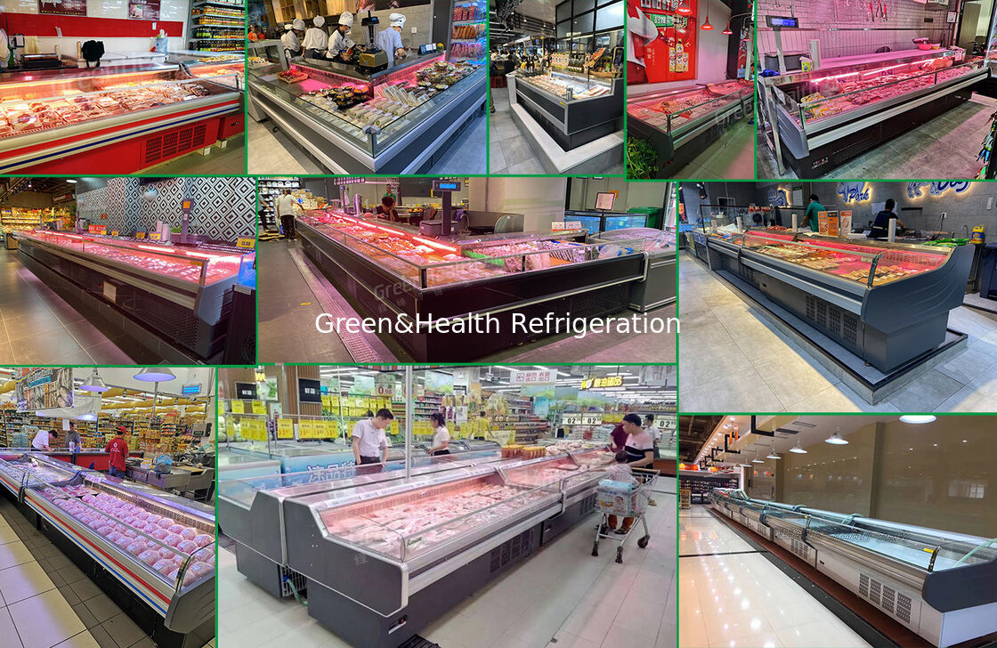 Frigorifero a display orizzontale aperto da acciaio inossidabile da 800L per frigoriferi di carne