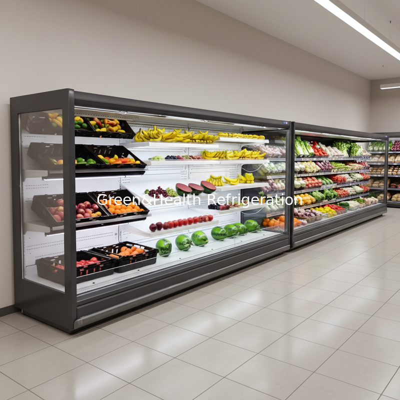 Display commerciale nero congelatori frigoriferi vetrina per i prodotti a base di carne della macelleria