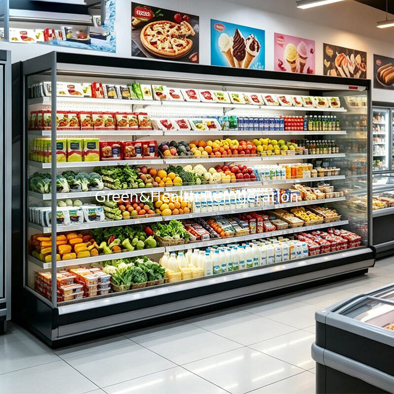 Display commerciale nero congelatori frigoriferi vetrina per i prodotti a base di carne della macelleria