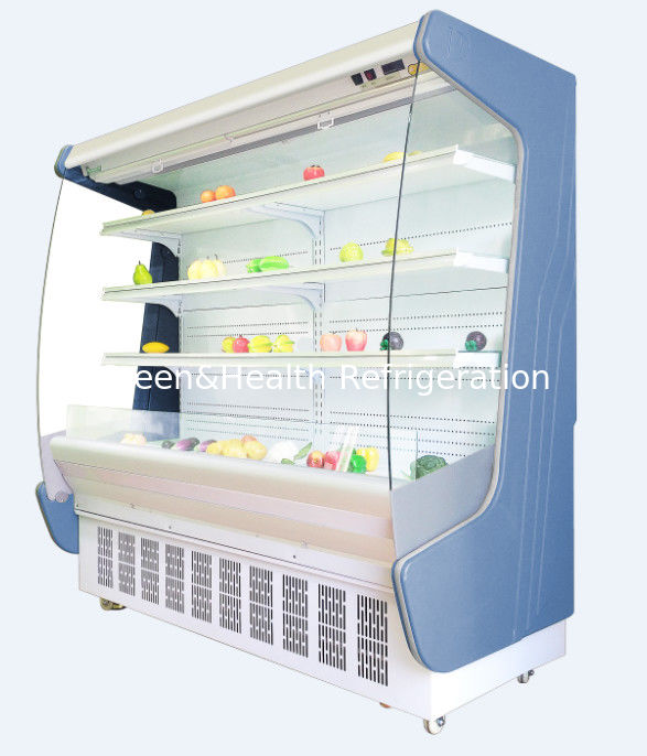 Il refrigeratore aperto del fronte dell'annuncio pubblicitario verticale del congelatore del supermercato del Governo della cortina d'aria