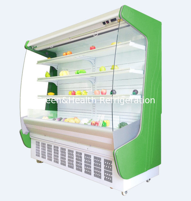 Il refrigeratore aperto del fronte dell'annuncio pubblicitario verticale del congelatore del supermercato del Governo della cortina d'aria