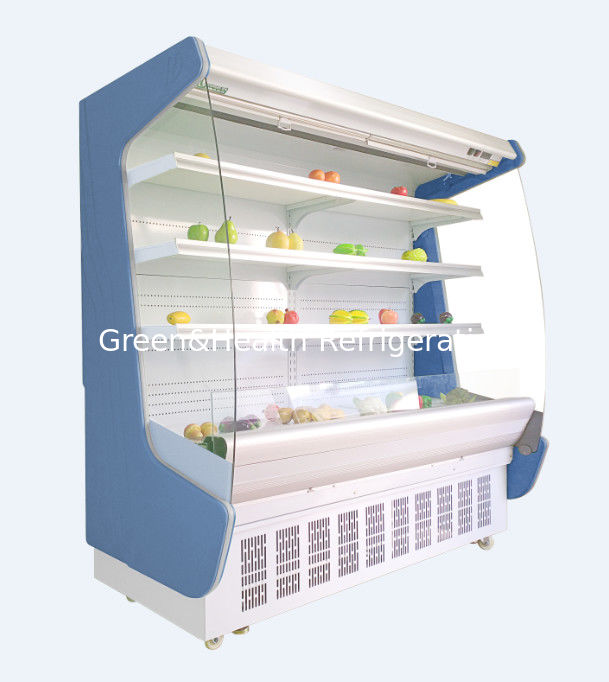 Il refrigeratore aperto del fronte dell'annuncio pubblicitario verticale del congelatore del supermercato del Governo della cortina d'aria