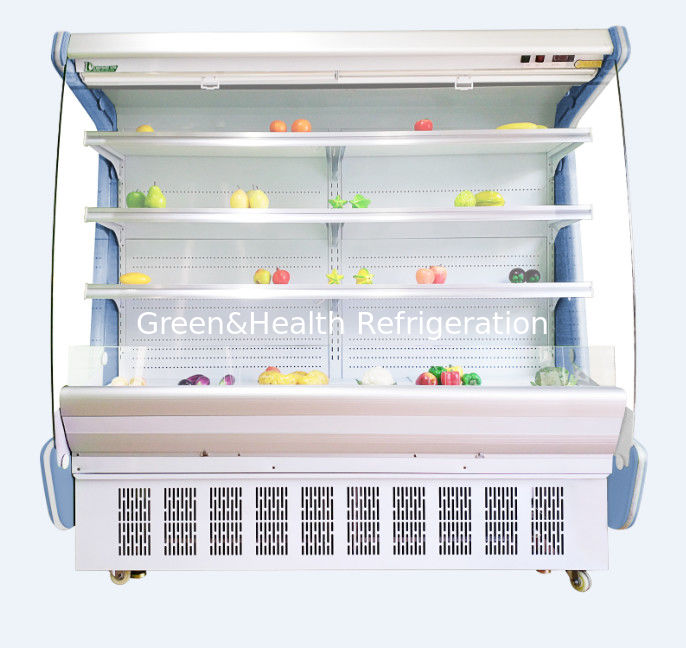 Il refrigeratore aperto del fronte dell'annuncio pubblicitario verticale del congelatore del supermercato del Governo della cortina d'aria