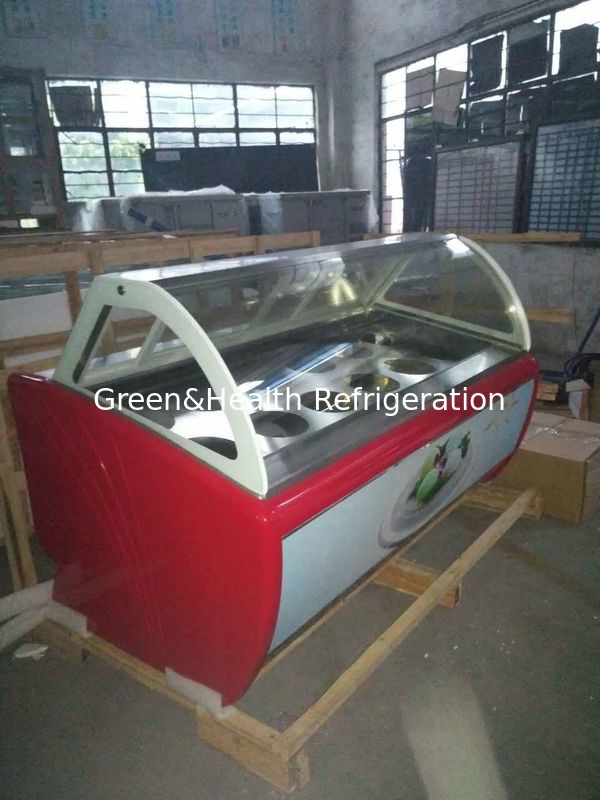 Vetrina per gelato commerciale a risparmio energetico con piano in vetro curvo e compressore Danfoss
