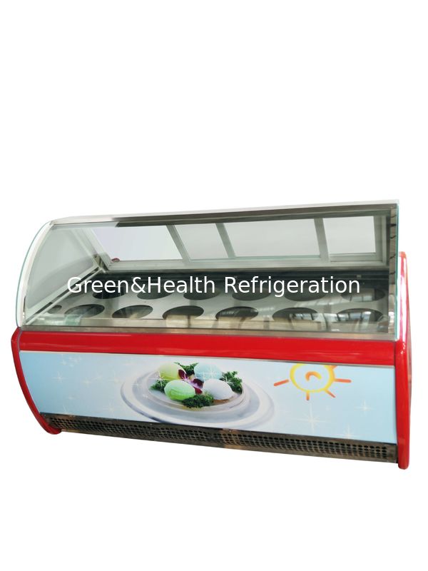 Vetrina per gelato commerciale a risparmio energetico con piano in vetro curvo e compressore Danfoss