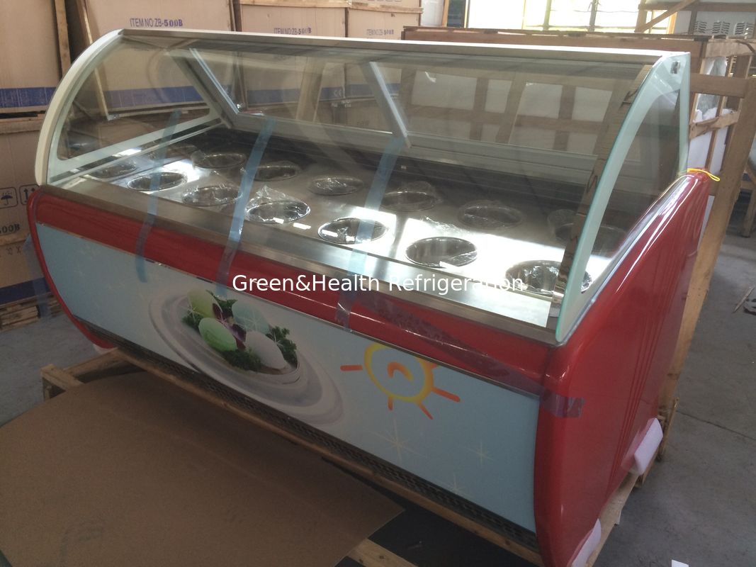Vetrina per gelato commerciale a risparmio energetico con piano in vetro curvo e compressore Danfoss