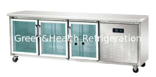 350W sotto il contro congelatore, porta di vetro con il refrigeratore leggero della Tabella di funzionamento della cucina dell'acciaio inossidabile del LED