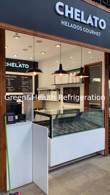 Congelatore a display di gelato a raffreddamento a ventole commerciale con pentole in acciaio inossidabile e controller digitale