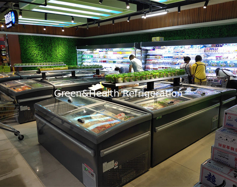 Congelatore dell'isola combinato supermercato del portello scorrevole per carne