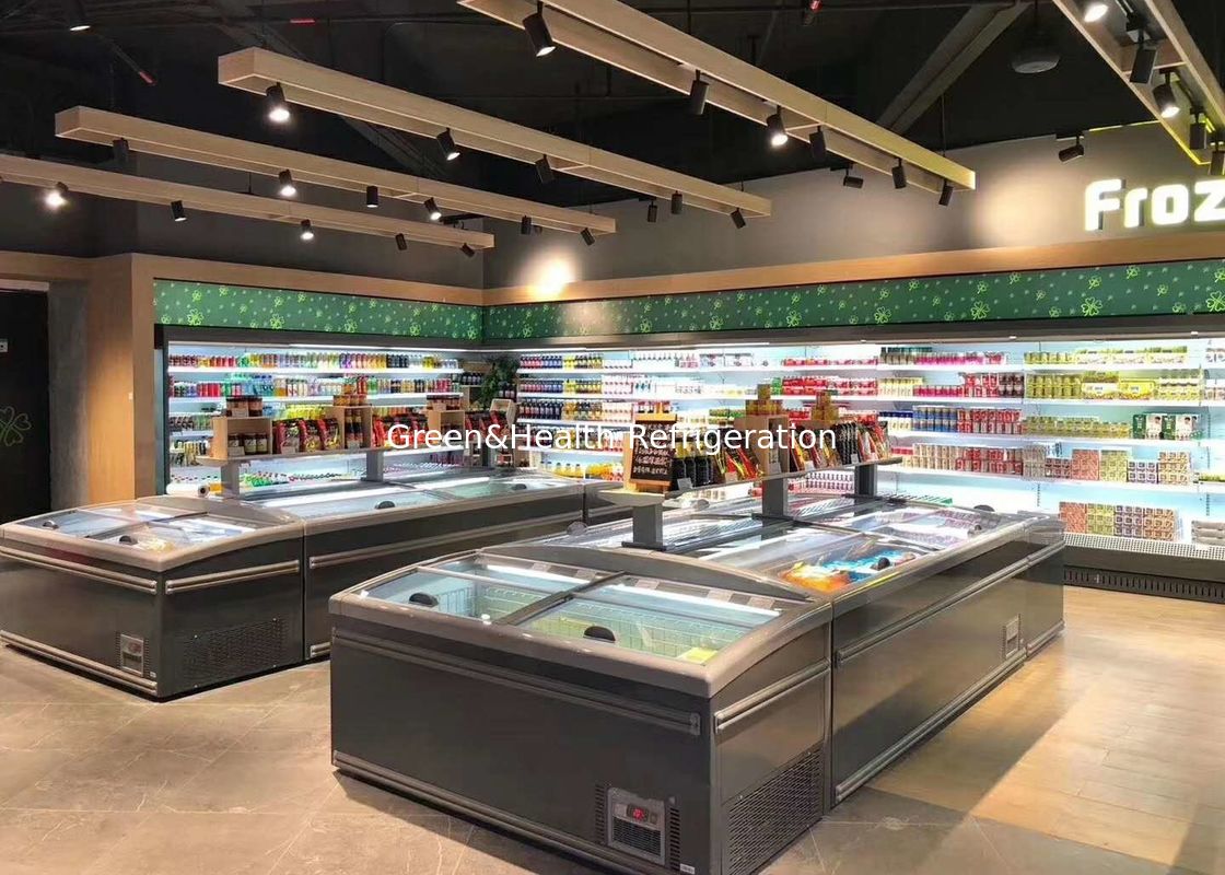 Congelatore dell'isola combinato supermercato del portello scorrevole per carne