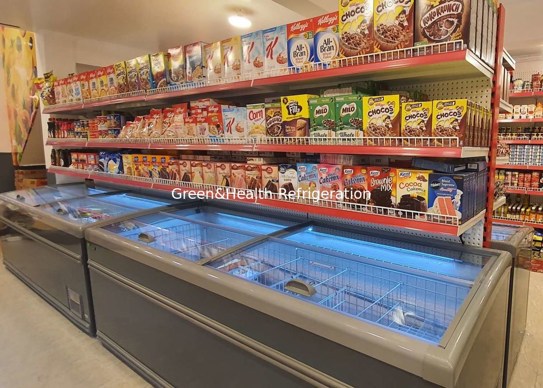 Congelatore dell'isola combinato supermercato del portello scorrevole per carne