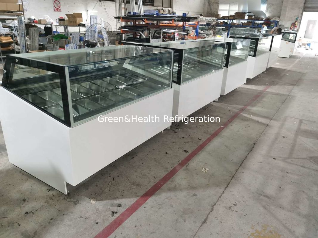 Congelatore a display di gelato a raffreddamento a ventole commerciale con pentole in acciaio inossidabile e controller digitale