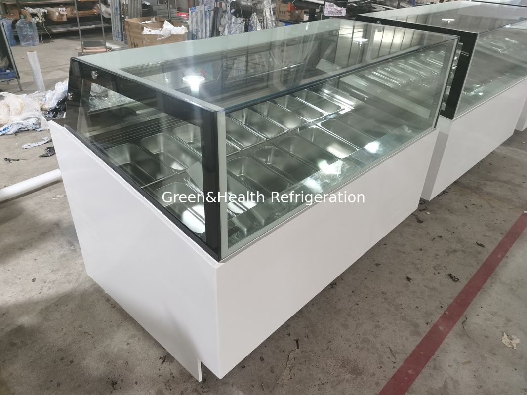 Congelatore a display di gelato a raffreddamento a ventole commerciale con pentole in acciaio inossidabile e controller digitale
