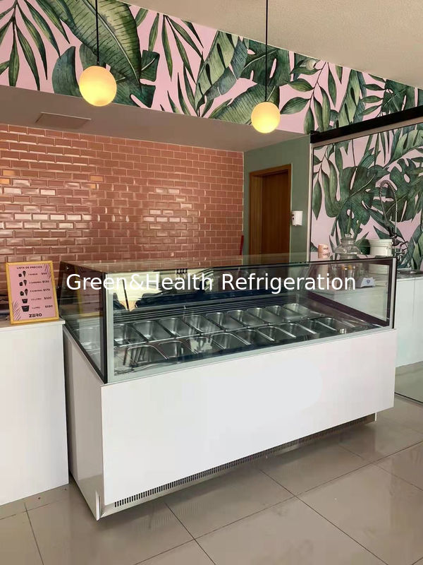 Congelatore a display di gelato a raffreddamento a ventole commerciale con pentole in acciaio inossidabile e controller digitale