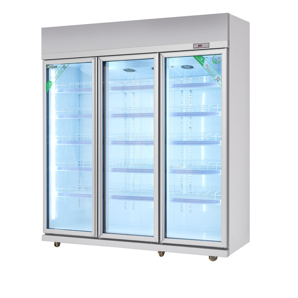 Il congelatore di vetro verticale dell'esposizione della porta con il raffreddamento dinamico/ha refrigerato la vetrina dell'esposizione della carne