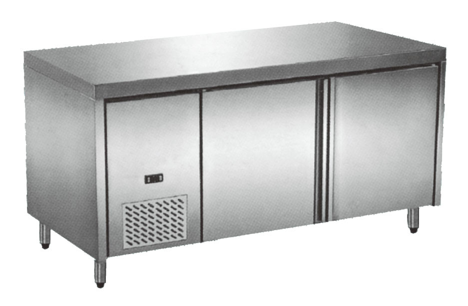 Annuncio pubblicitario dell'attrezzatura del ristorante sotto il contro banco da lavoro dell'acciaio inossidabile del congelatore
