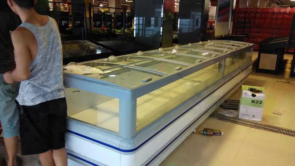 Colore bianco del grande del deposito R404a del supermercato congelatore dell'isola con il vetro della curva