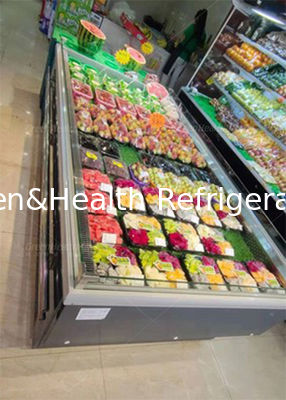 Il congelatore aperto dell'isola del supermercato di acciaio inossidabile del dispositivo di raffreddamento dell'esposizione di ortaggio da frutto