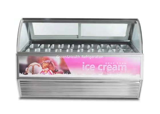Congelatore commerciale dell'esposizione del gelato della gelateria con le vaschette personalizzate
