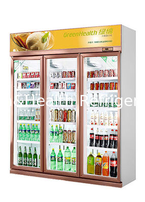 Refrigeratore per esposizione di bevande da supermercato con porta in vetro a rimbalzo automatico