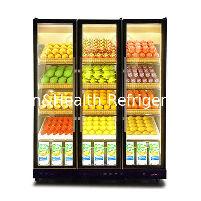 Frigorifero espositore per bevande con tre porte in vetro, luci LED multiple