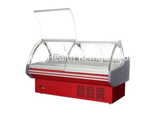 Alzi il refrigeratore di vetro curvo dell'esposizione del frigorifero/carne dell'esposizione della ghiottoneria della porta